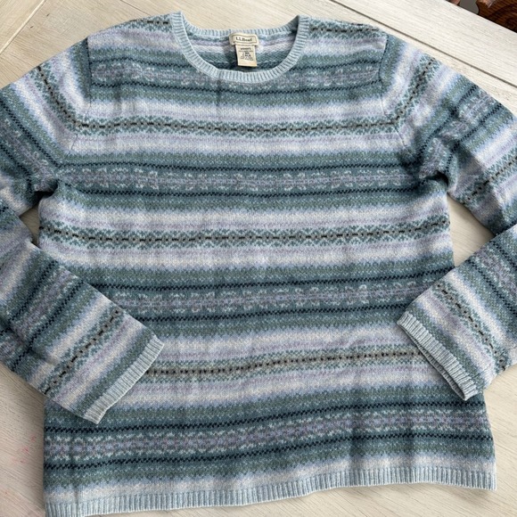 LLBean Vintage Womens Wool Fair Isle Sweater Pullover Blue Green Size Large - Picture 2 of 10
